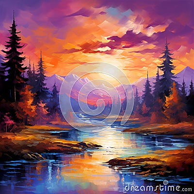 Vibrant Impressionistic Sunrise Stock Photo