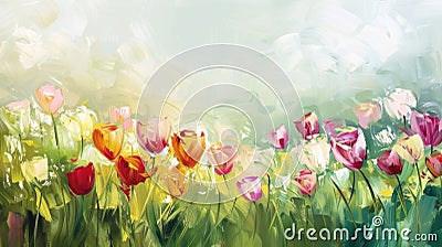 Vibrant Impressionistic Tulip Field in Spring Stock Photo