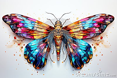 Vibrant neon insect Ink Painting Stock Photo