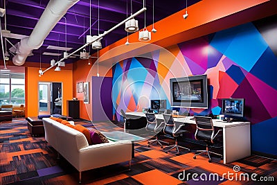 Vibrant and inspiring creative workspaces with modern interior design and unique office culture Stock Photo