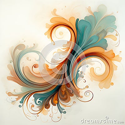 Rococo Digital Watercolor With Swirled Design On White Background Stock Photo
