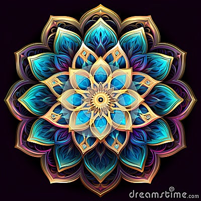 Vibrant and Intricate Mandala with Sacred Geometry Patterns Stock Photo