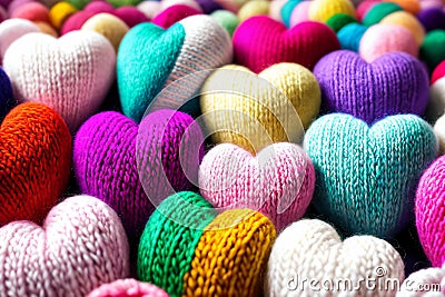 Vibrant Knitted Hearts A Colorful Woolen Delight.AI Generated Stock Photo