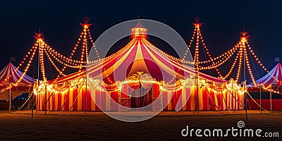 Vibrant Lights Illuminate The Enchanting Nighttime Circus Tent, Creating A Magical Ambiance Stock Photo