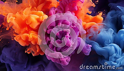 Vibrant liquid colors and ink droplets harmoniously converge, forming captivating abstract cloud Stock Photo