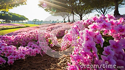 Vibrant And Lively Orchid Fields In Dubai Golf Park Stock Photo