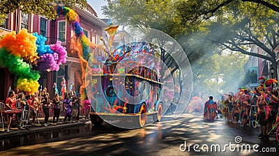 A vibrant and lively street parade filled with marching bands, Stock Photo