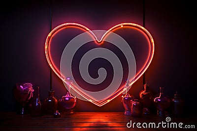 Vibrant love display Neon hearts sign adds flair to the black canvas Stock Photo