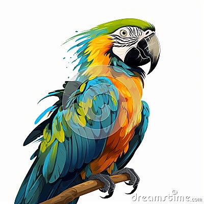 Vibrant Macaw Parrot Illustration With Electric Colors Cartoon Illustration