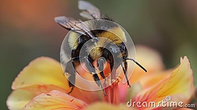 Vibrant macro photography bee pollinating colorful flowers with stunning detail and sharpness Stock Photo