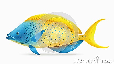 Vibrant mahimahi fish illustration, perfect for seafood lovers, showcasing its rich colors against a clean white backdrop Cartoon Illustration