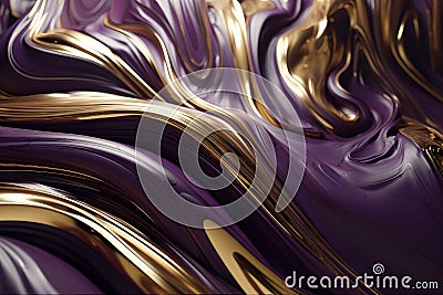 Twisted Wave Art: Rich Gold and Deep Purple with Sleek Modern Minimalist Design in 3D Render Stock Photo