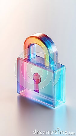Vibrant metallic gradient padlock with soft lighting on a neutral gradient background representing data safety and advanced enc Cartoon Illustration