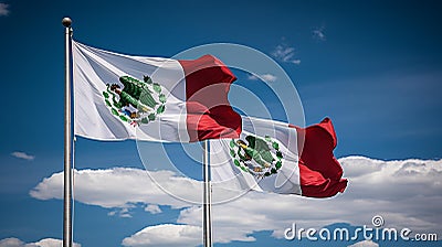Vibrant Mexican Flags Fluttering in Pristine Plaza Stock Photo
