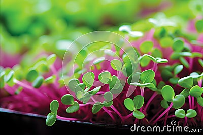 Vibrant microgreens macro image, capturing delicate textures and nutrient rich appeal Stock Photo