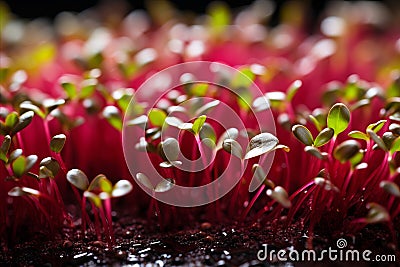 Vibrant Microgreens. Rich Nutrients, Captivating Colors and Textures in Close-Up Shot Stock Photo