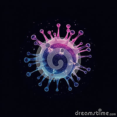 Colorful minimalistic representation of a virus in graphical art on a dark background. Generative AI Stock Photo