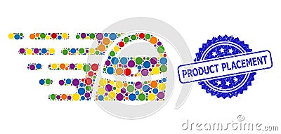 Rubber Product Placement Seal and Bright Colored Mosaic Shopping Bag Vector Illustration