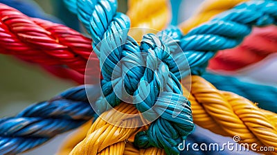Vibrant Multi-Colored Ropes Tied in a Complex Knot. Generative ai Cartoon Illustration