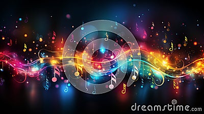 Vibrant multicolored abstract background with neural network generated flying musical notes Stock Photo