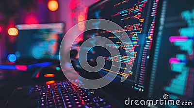 A detailed view of colorful programming code being displayed on a computer screen. AIG53M Stock Photo