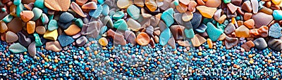 Vibrant multicolored stones and pebbles in an abstract pattern creating a beautiful, textured background for various design and Stock Photo