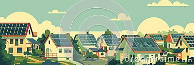 Vibrant neighborhood with houses painted in various colors, including shades of green and yellow. House uniquely Cartoon Illustration