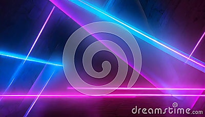 Vibrant neon background with dynamic, intersecting lines in multiple directions. Futuristic, electric hues create an abstract, Stock Photo