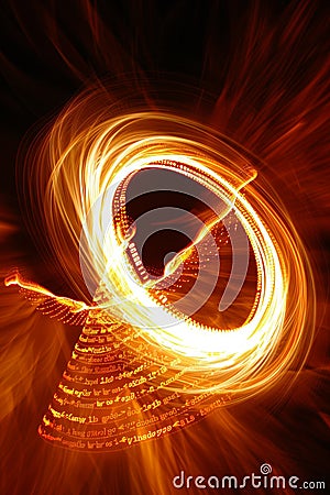 Vibrant neon binary code grid intertwined with mesmerizing swirling abstract shapes Stock Photo