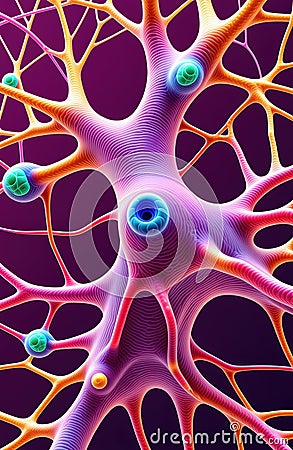 Vibrant neural network abstract with colorful synapses and dendrites. AI generation Stock Photo