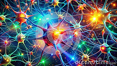 Vibrant neural network a colorful representation of interconnected brain cells. Generative AI Stock Photo