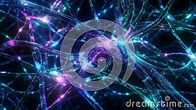 Vibrant neural network luminescence in complex digital web pattern Stock Photo