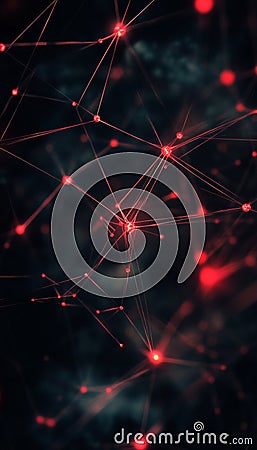 Vibrant neural network visualization with bright red neurons and intricate connection patterns Stock Photo