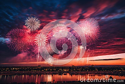 Vibrant night sky with dazzling fireworks - a festive spectacle of light, color, and celebration Stock Photo