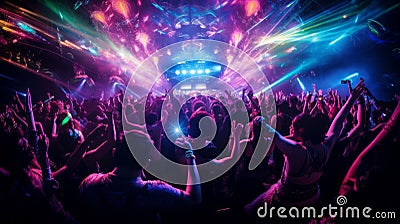 Vibrant Nightclub Event With Futuristic Trance Vibes Stock Photo