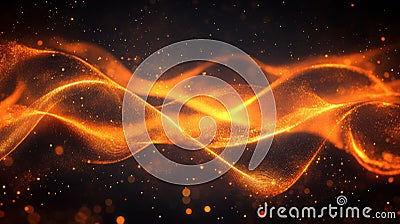 Vibrant orange and gold abstract wave patterns with glittering particles creating a dynamic and energetic visual effect Stock Photo