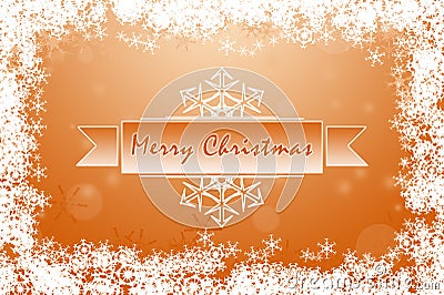 Vibrant orange Merry Christmas greeting card with white snowflakes Stock Photo