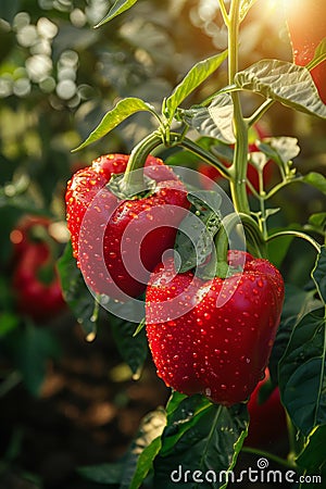 Vibrant organic bell pepper thriving in a controlled and nurturing greenhouse environment Stock Photo