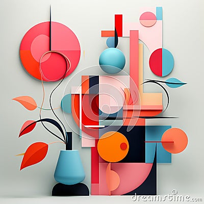 Vibrant Organic Geometric Sculptures With Detailed Background Elements Cartoon Illustration