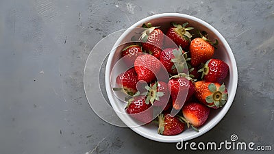 Vibrant Organic Strawberries White Dish on Muted Gray Background Stock Photo