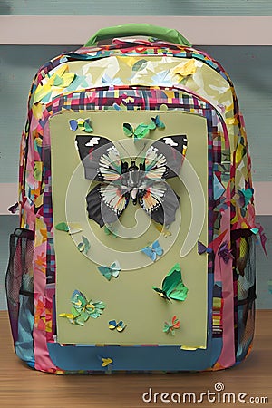 Vibrant Origami Butterfly Backpack for Kids Stock Photo