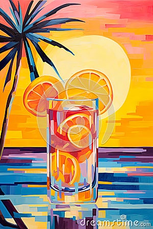 Vibrant paint strokes, setting the perfect scene for tropical cocktails Stock Photo