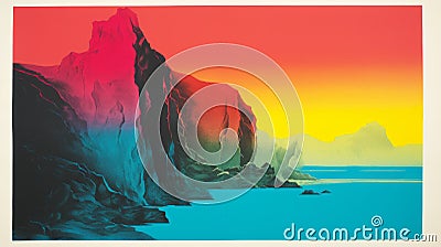 Vibrant Color Gradients: A Stunning Sunrise Over Mountains And Water Stock Photo