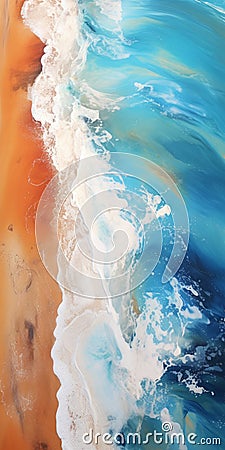 Photorealistic Abstract Ocean Painting In Blues And Oranges Stock Photo
