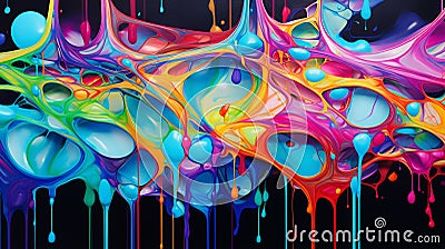 A vibrant painting with colorful swirls on a dark background Stock Photo