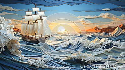 A vibrant painting of ship in the ocean Stock Photo
