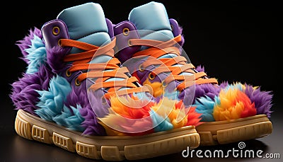 A vibrant pair of sports shoes in blue, purple, and pink generated by AI Stock Photo