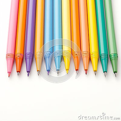 Vibrant palette Colorful pens on a clean white background Stock Photo