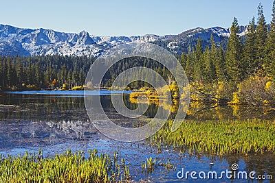 Vibrant panoramic summer view of Lake George near Twin Lakes, Mammoth Lakes, California, United States Stock Photo