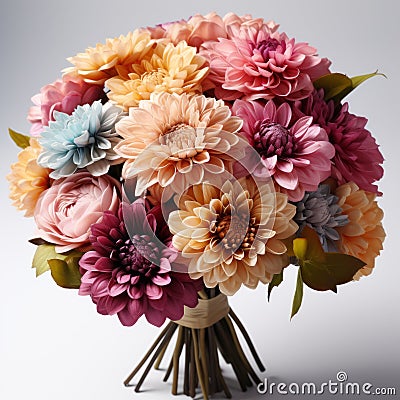 Vibrant Paper Dahlias Bouquet: A Meticulously Detailed Still Life Stock Photo